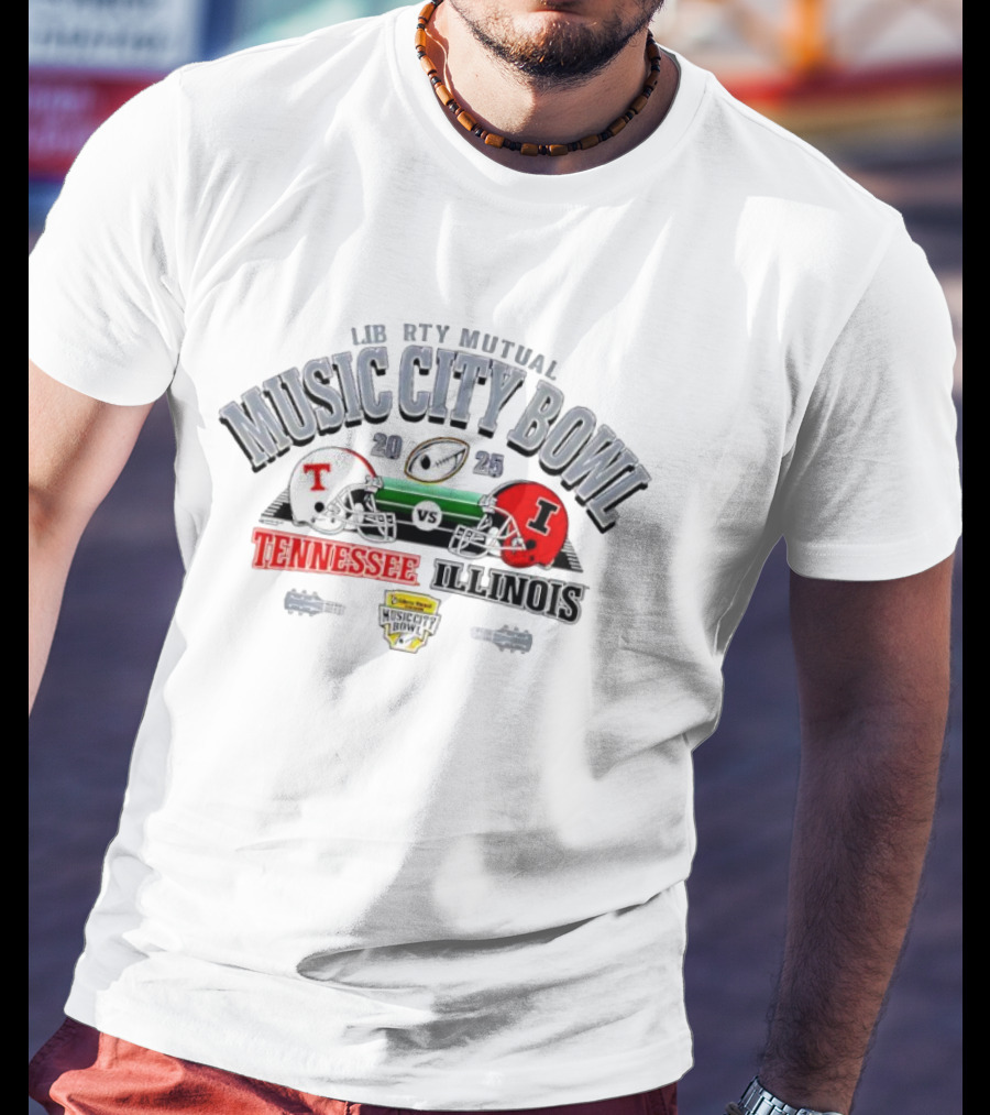 2025 Liberty Mutual Music City Bowl Tennessee Vols Vs Illinois Fighting Illini Football Helmets Matchup T-Shirt