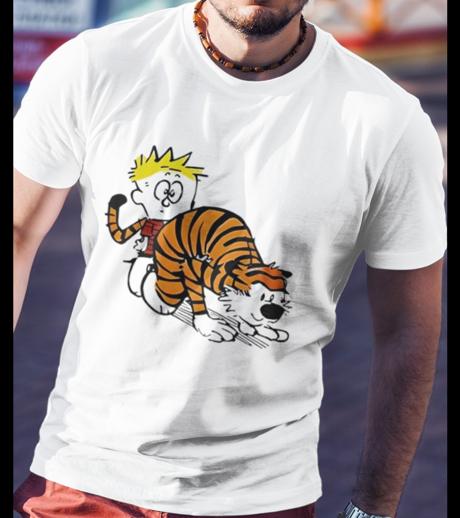 Calvin And Hobbes Tiger Stripe Cartoon Meme T-Shirt