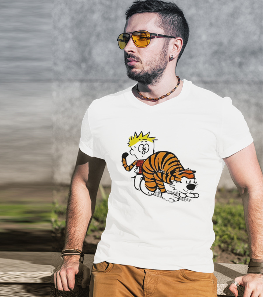 Calvin And Hobbes Tiger Stripe Cartoon Meme T-Shirt