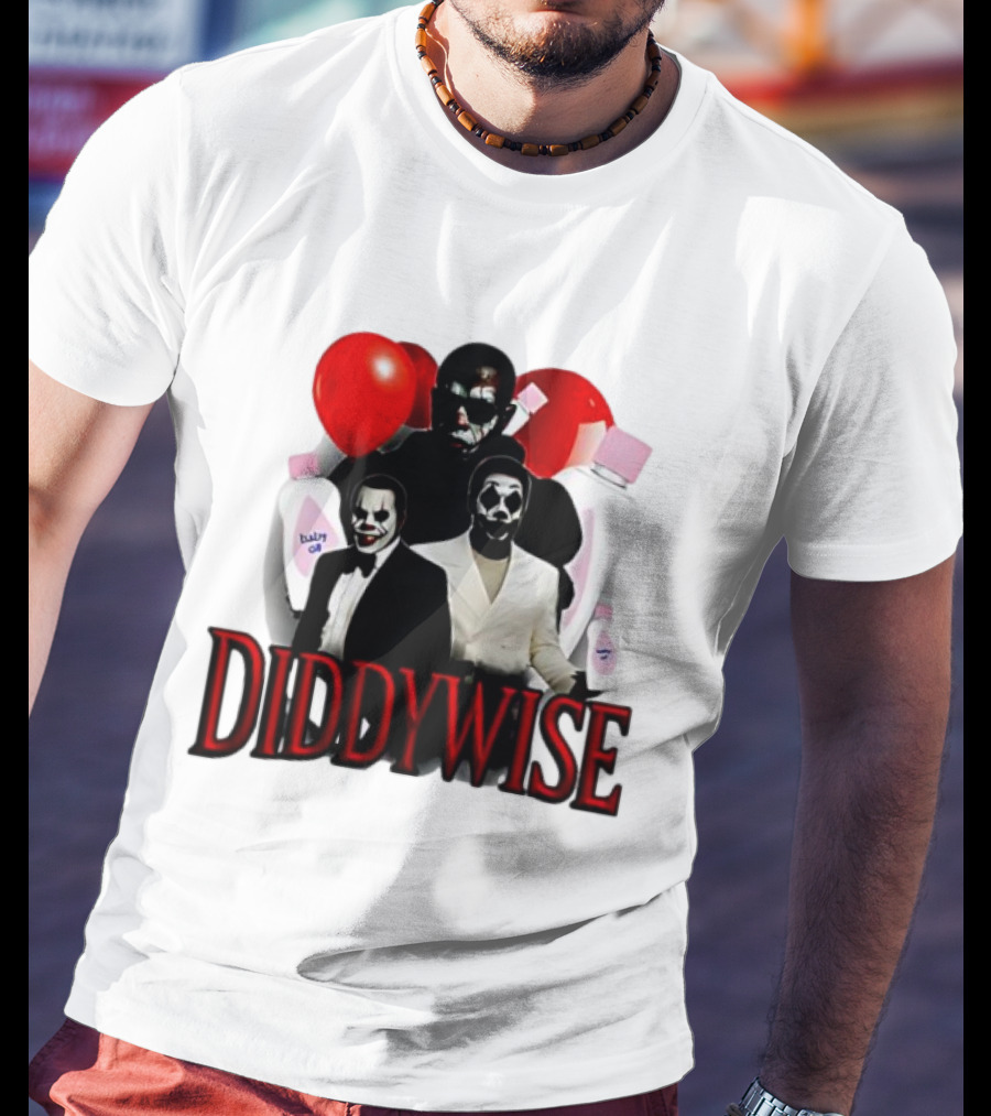 Diddywise Baby Oil Clown Red Balloons Creepy Clown Faces T-Shirt