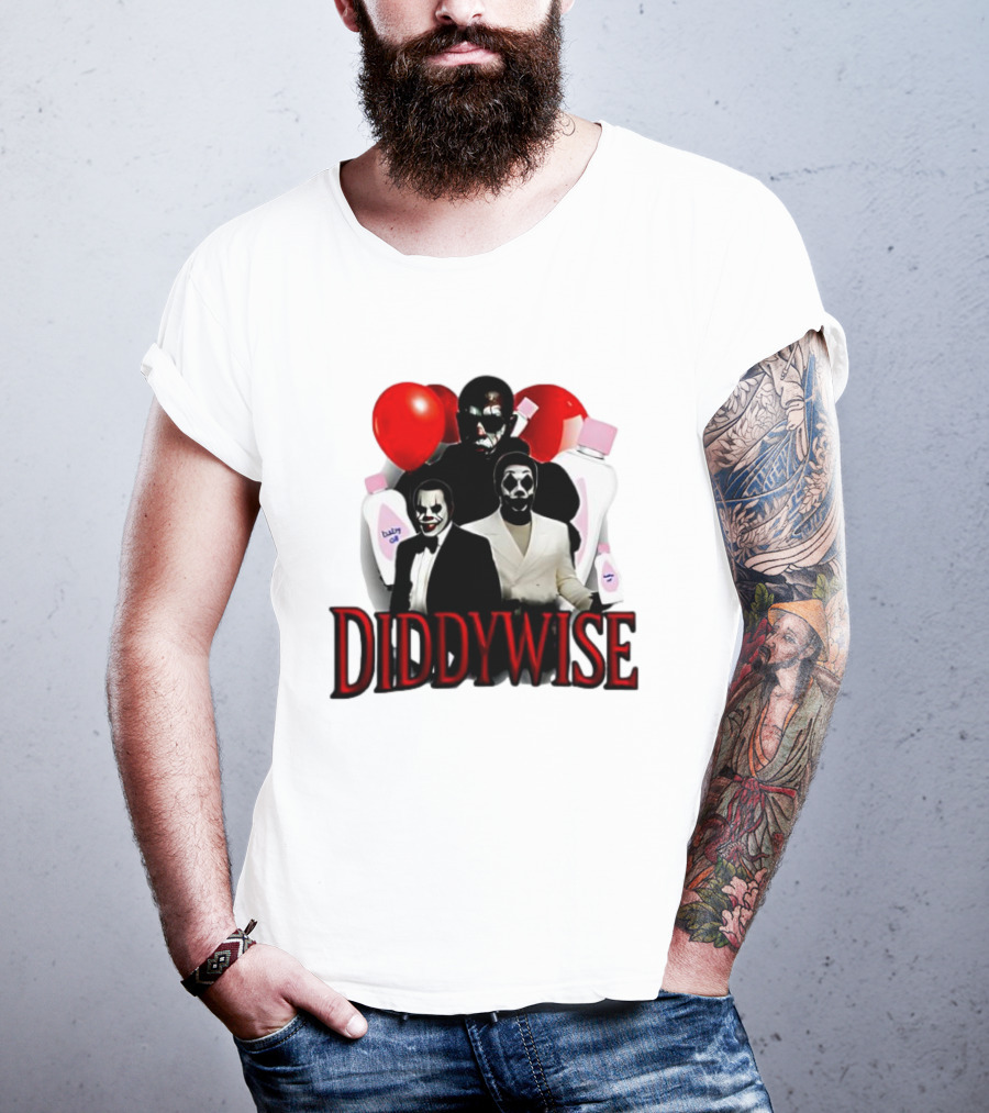 Diddywise Baby Oil Clown Red Balloons Creepy Clown Faces T-Shirt