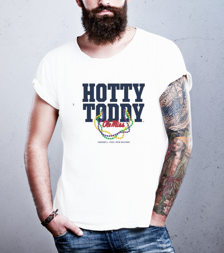 Hotty Toddy Ole Miss January 1st 2026 New Orleans Mardi Gras Beads T-Shirt