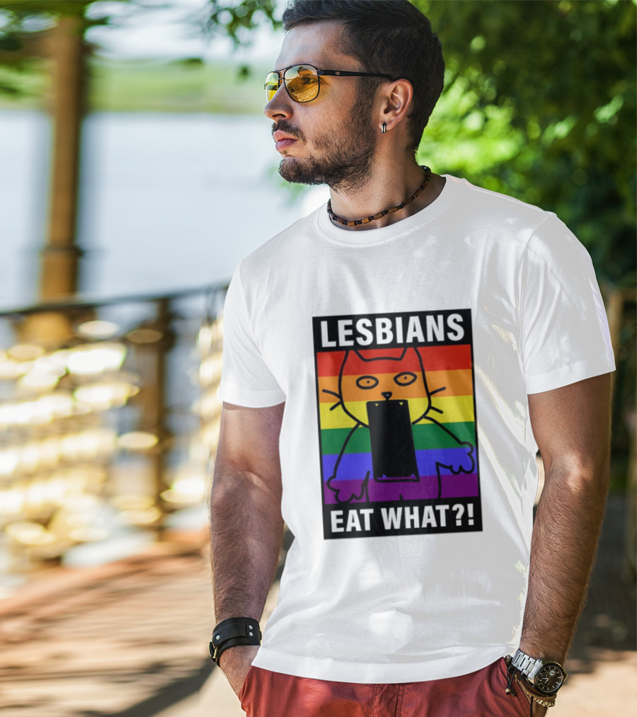 Lesbians Eat What LGBT Cat Rainbow Flag T-Shirt