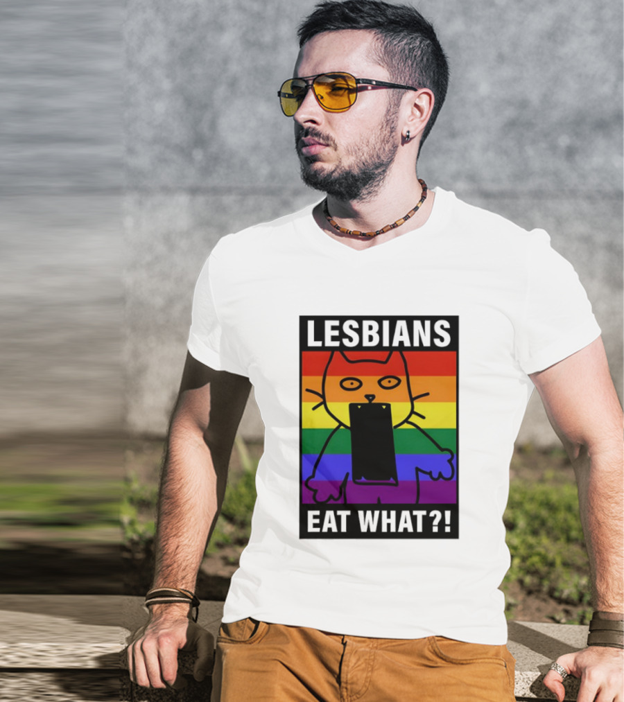 Lesbians Eat What LGBT Cat Rainbow Flag T-Shirt