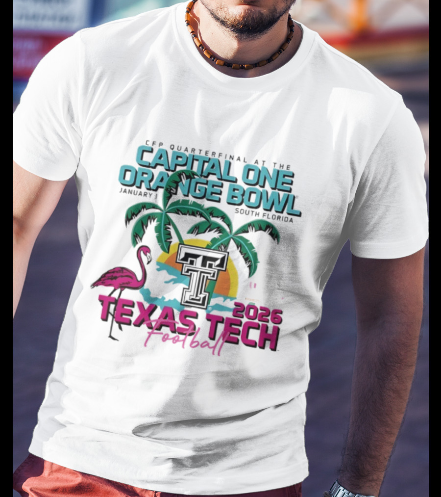 Capital One Orange Bowl Texas Tech Football 2026 Palm Sunset Flamingo T-Shirt