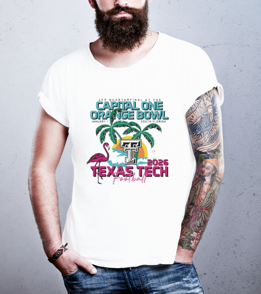 Capital One Orange Bowl Texas Tech Football 2026 Palm Sunset Flamingo T-Shirt