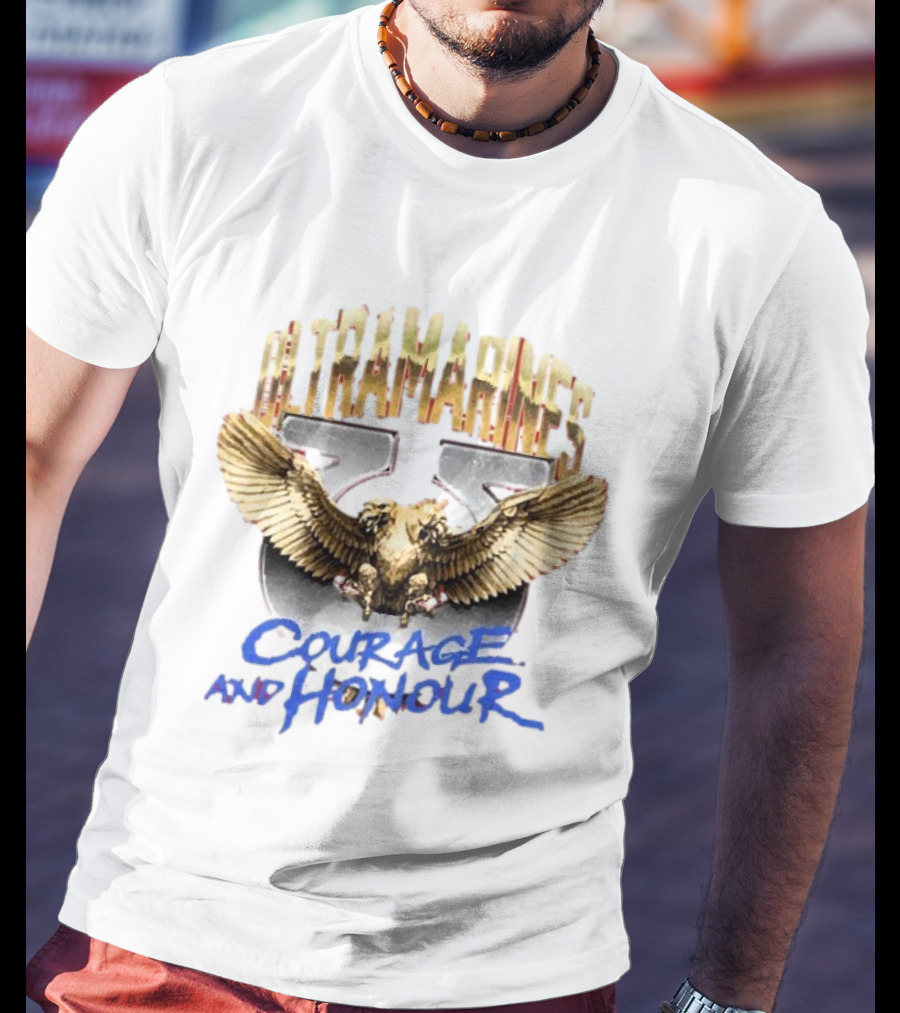 Warhammer 40 000 Ultramarines Courage And Honour Emblem With Eagle Wings T-Shirt