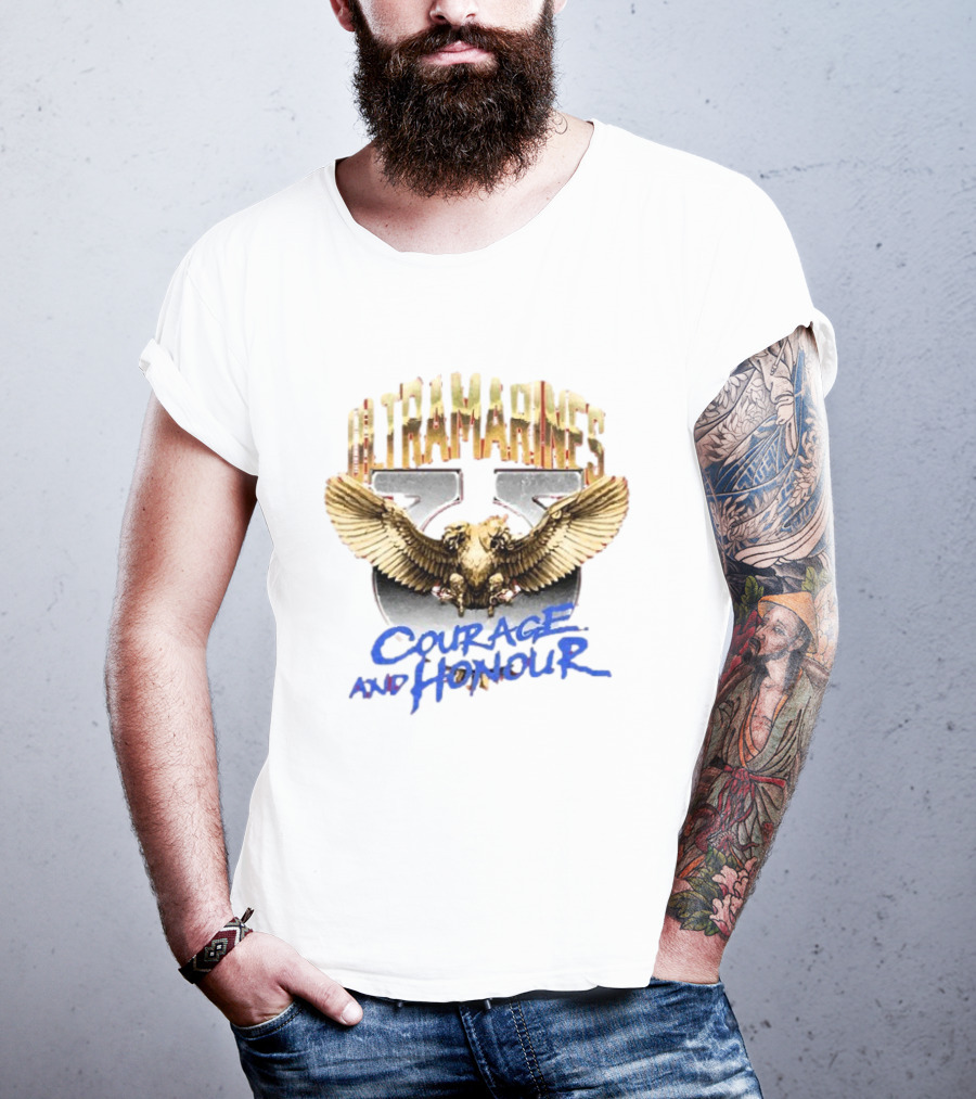 Warhammer 40 000 Ultramarines Courage And Honour Emblem With Eagle Wings T-Shirt