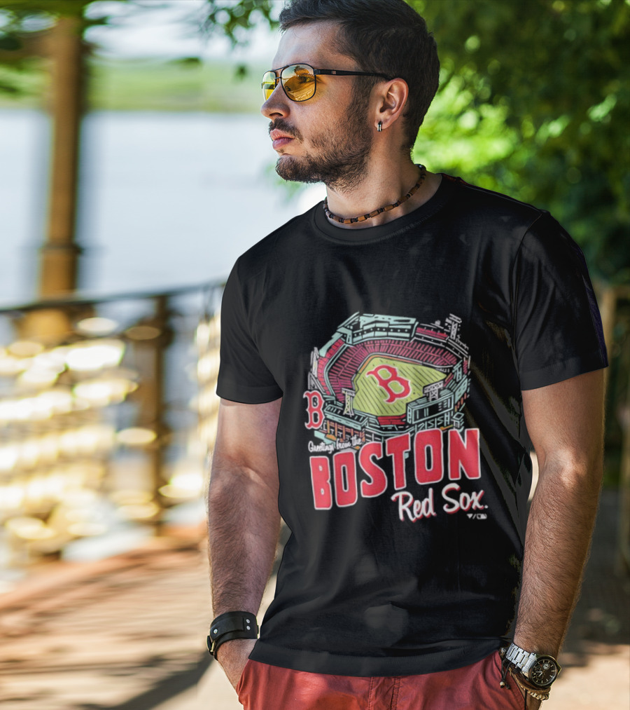 Boston Red Sox Fenway Park Stadium Graphic B Fan Merch Navy T-Shirt