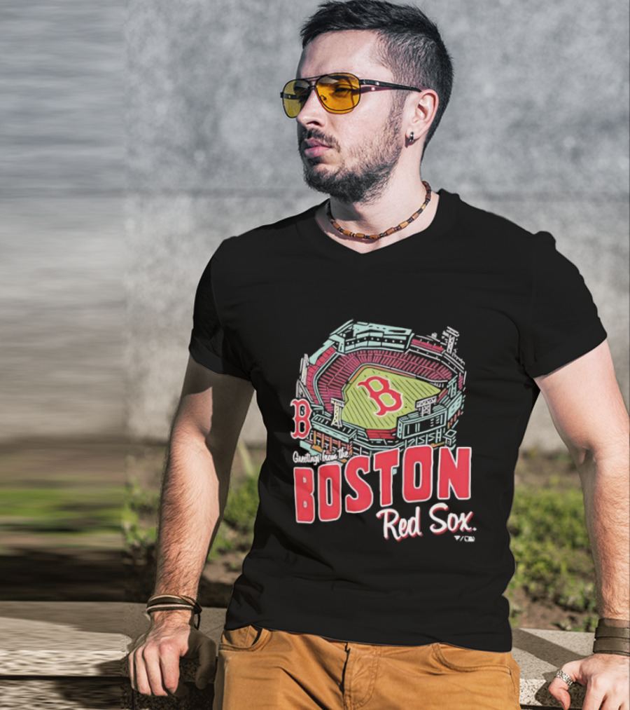 Boston Red Sox Fenway Park Stadium Graphic B Fan Merch Navy T-Shirt