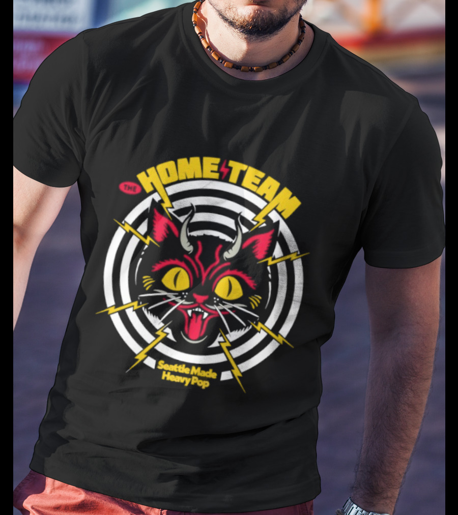 Devil Cat The Home Team Seattle Made Heavy Pop Vibrant Horned Feline With Striking Lightning Bolts T-Shirt