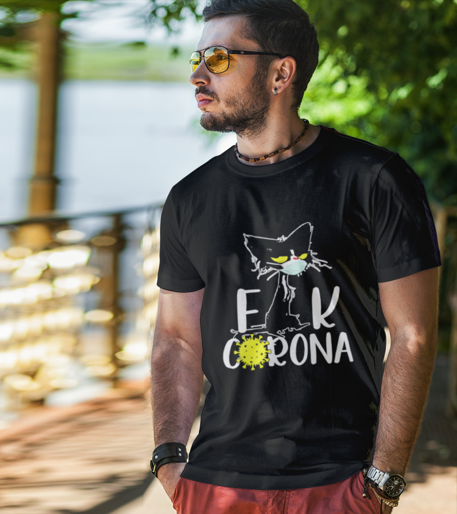 F Corona Black Cat Masked Pandemic Humor T-Shirt