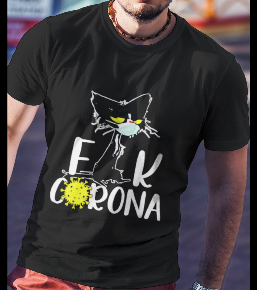 F Corona Black Cat Masked Pandemic Humor T-Shirt