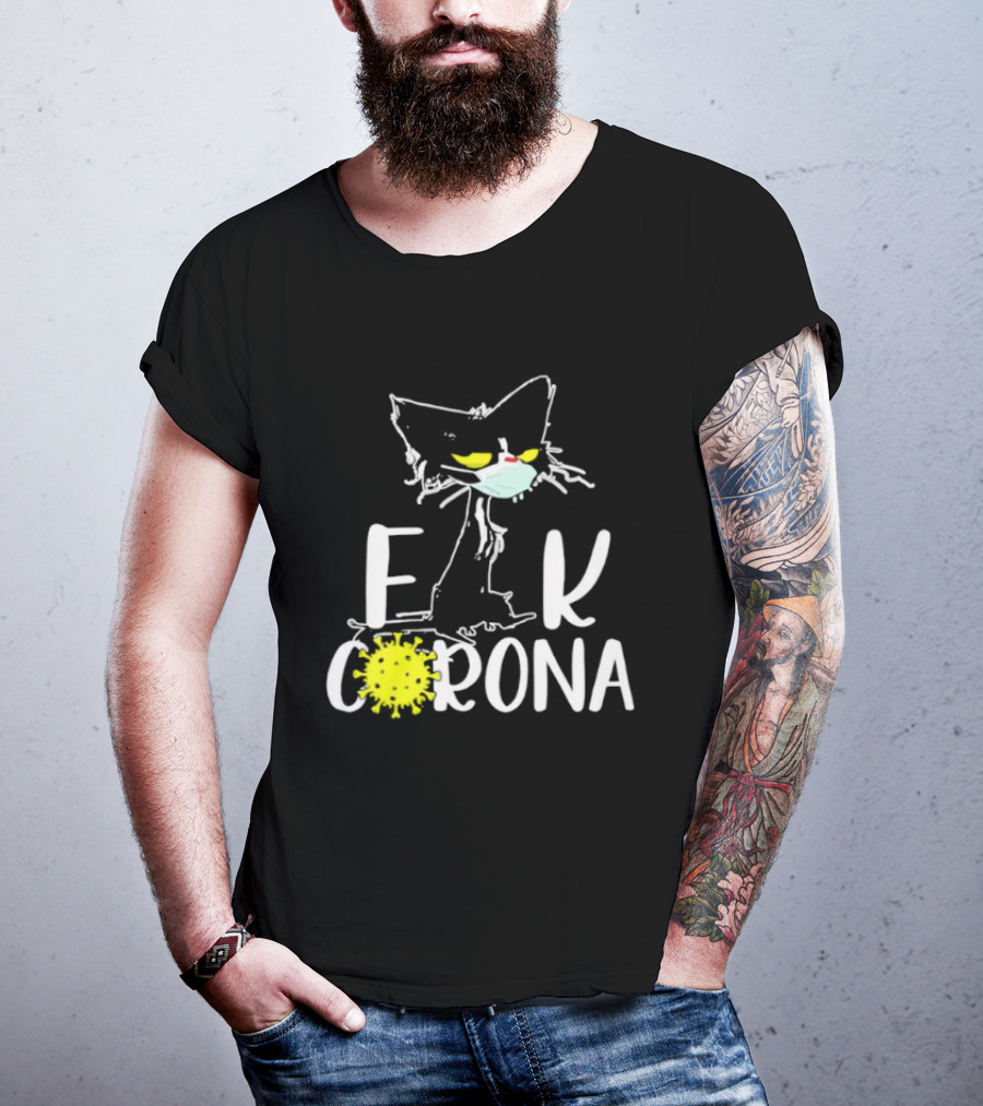 F Corona Black Cat Masked Pandemic Humor T-Shirt