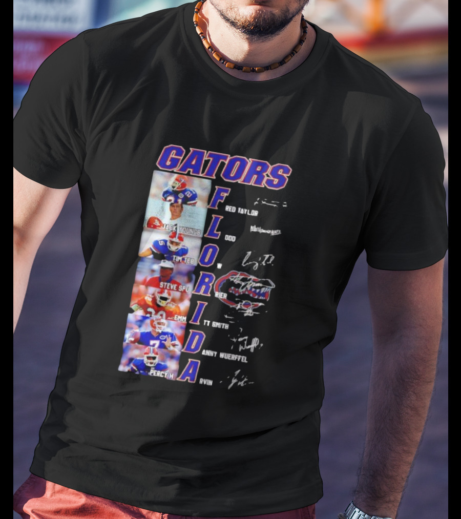 Gators Florida Football Legends Fred Taylor Jack Youngblood Tim Tebow Steve Spurrier Emmitt Smith Danny Wuerffel Percy Harvin Signature Collection T-Shirt