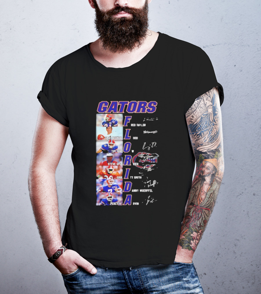 Gators Florida Football Legends Fred Taylor Jack Youngblood Tim Tebow Steve Spurrier Emmitt Smith Danny Wuerffel Percy Harvin Signature Collection T-Shirt