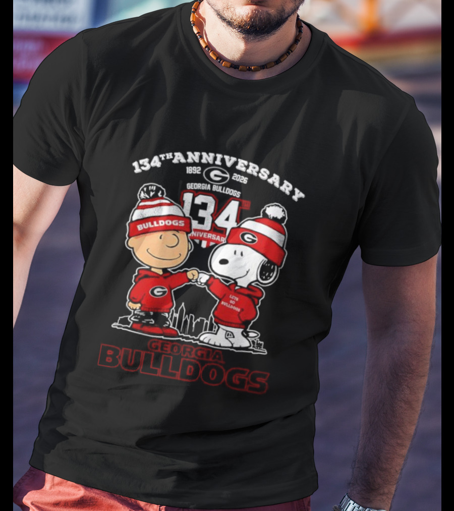 Georgia Bulldogs 134th Anniversary Peanuts Charlie Brown Snoopy Celebration T-Shirt