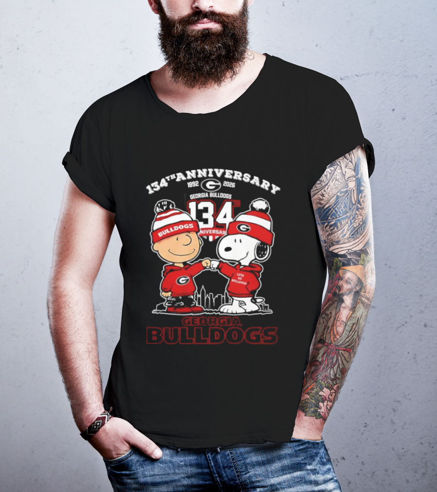 Georgia Bulldogs 134th Anniversary Peanuts Charlie Brown Snoopy Celebration T-Shirt