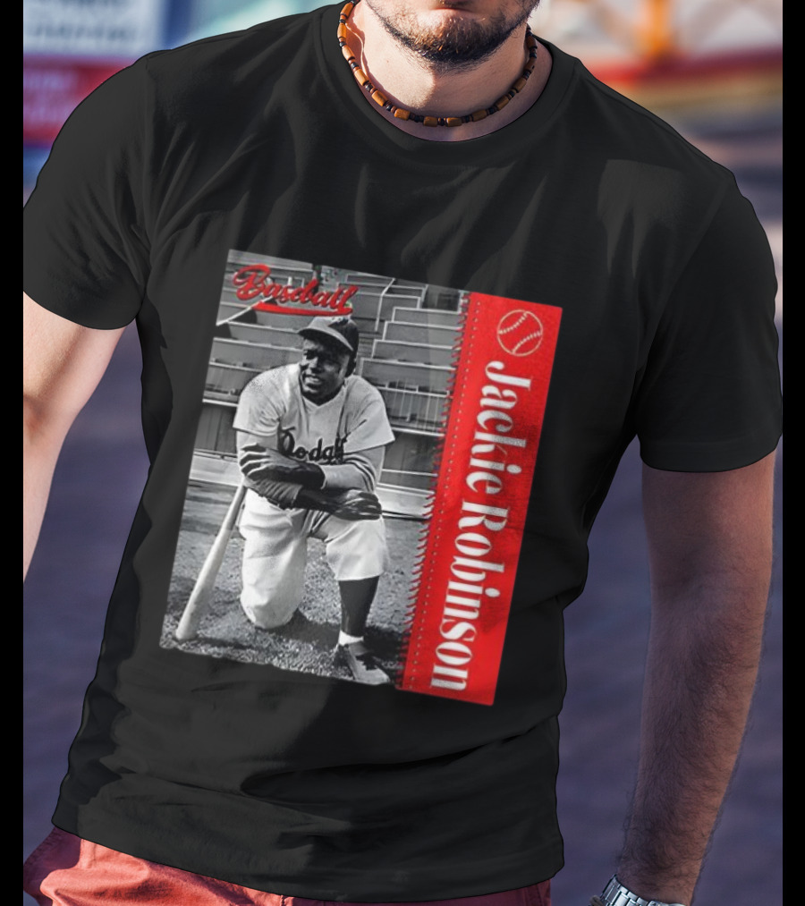 Jackie Robinson Baseball Dodgers Vintage Black And White Image T-Shirt