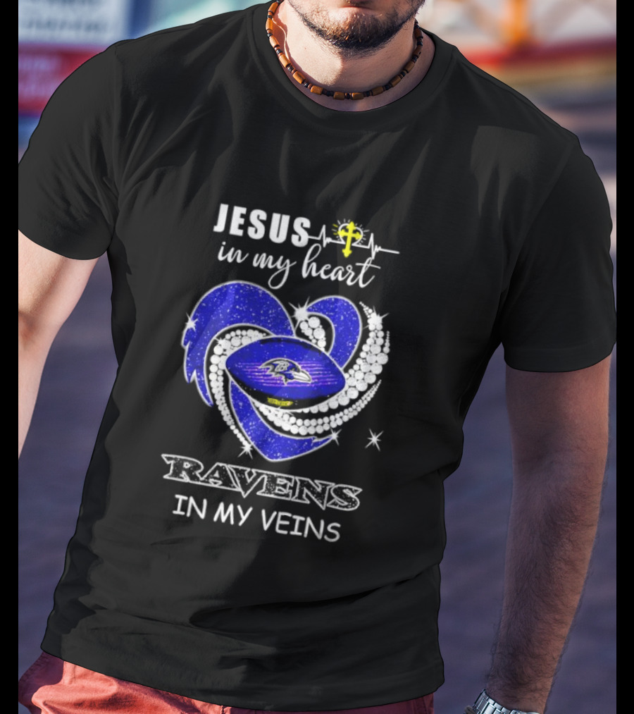 Jesus In My Heart Ravens In My Veins Football Spirit T-Shirt