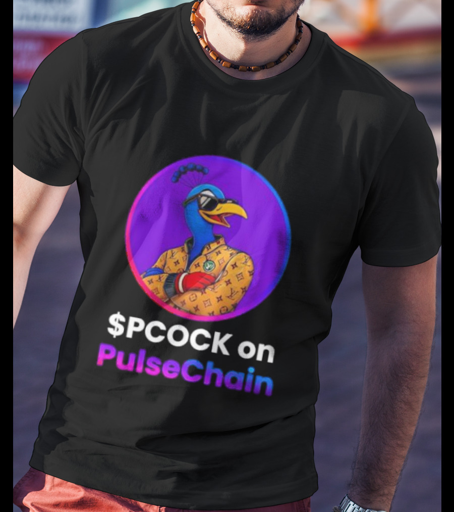 $PCOCK On PulseChain Peacock With Sunglasses And Patterned Outfit T-Shirt