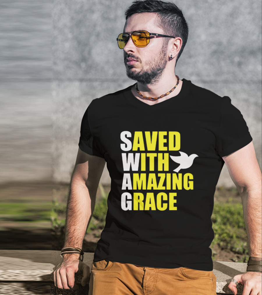 Saved With Amazing Grace Dove Symbol Spiritual T-Shirt