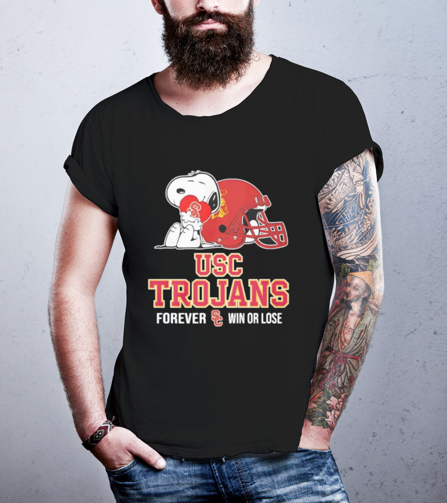 Snoopy Embraces USC Trojans Spirit Forever Win Or Lose T-Shirt
