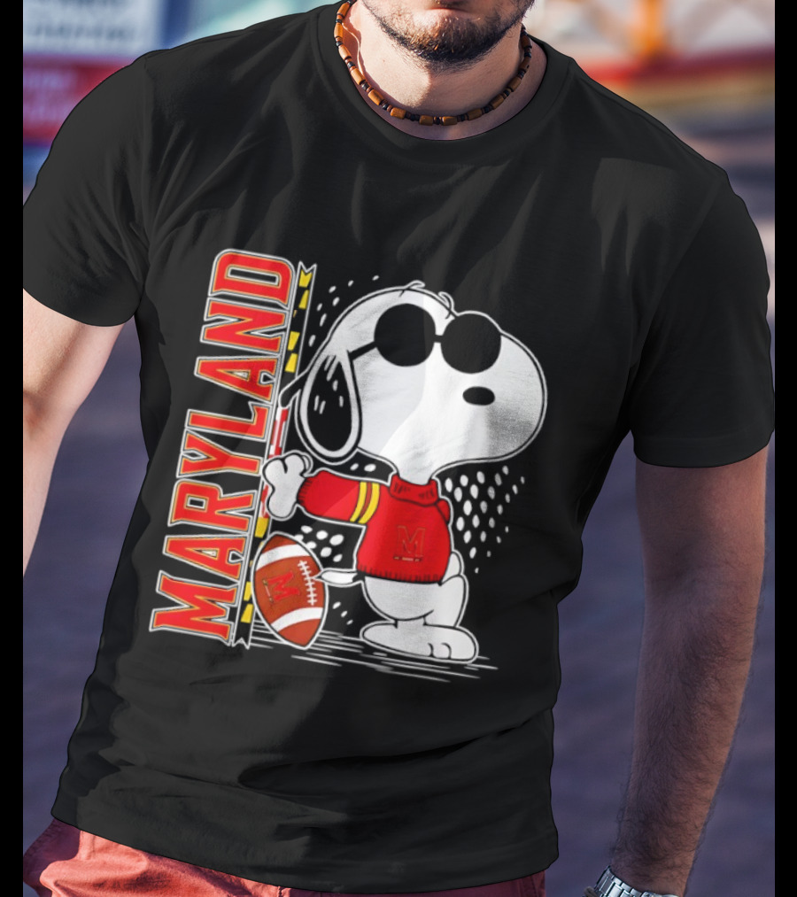 Snoopy Joe Cool With Football And Maryland Terrapins T-Shirt