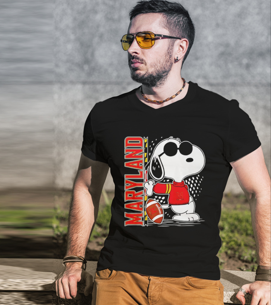 Snoopy Joe Cool With Football And Maryland Terrapins T-Shirt