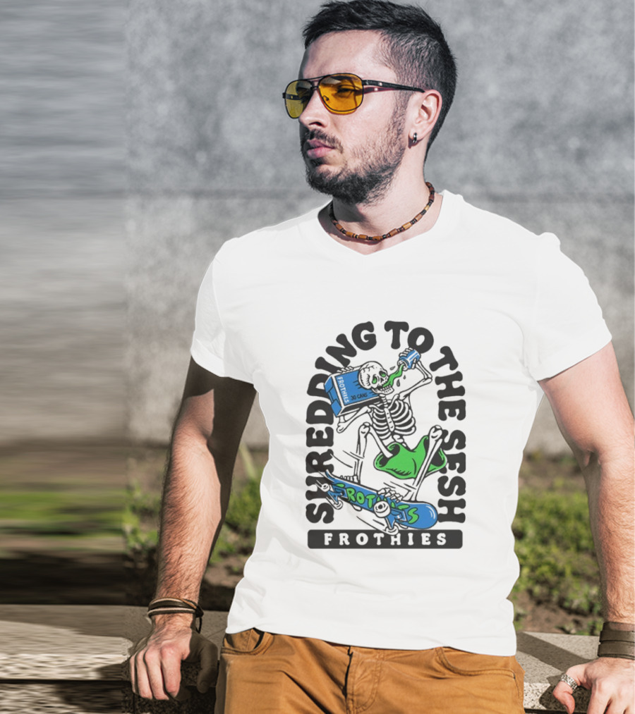 Frothies Shredding To The Sesh Skeleton 30 Cans T-Shirt