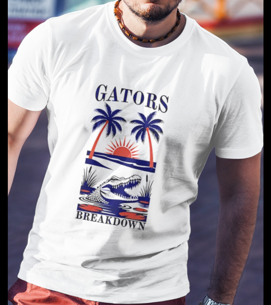 Gators Breakdown Swamp Beach Sunset Palms Alligator T-Shirt