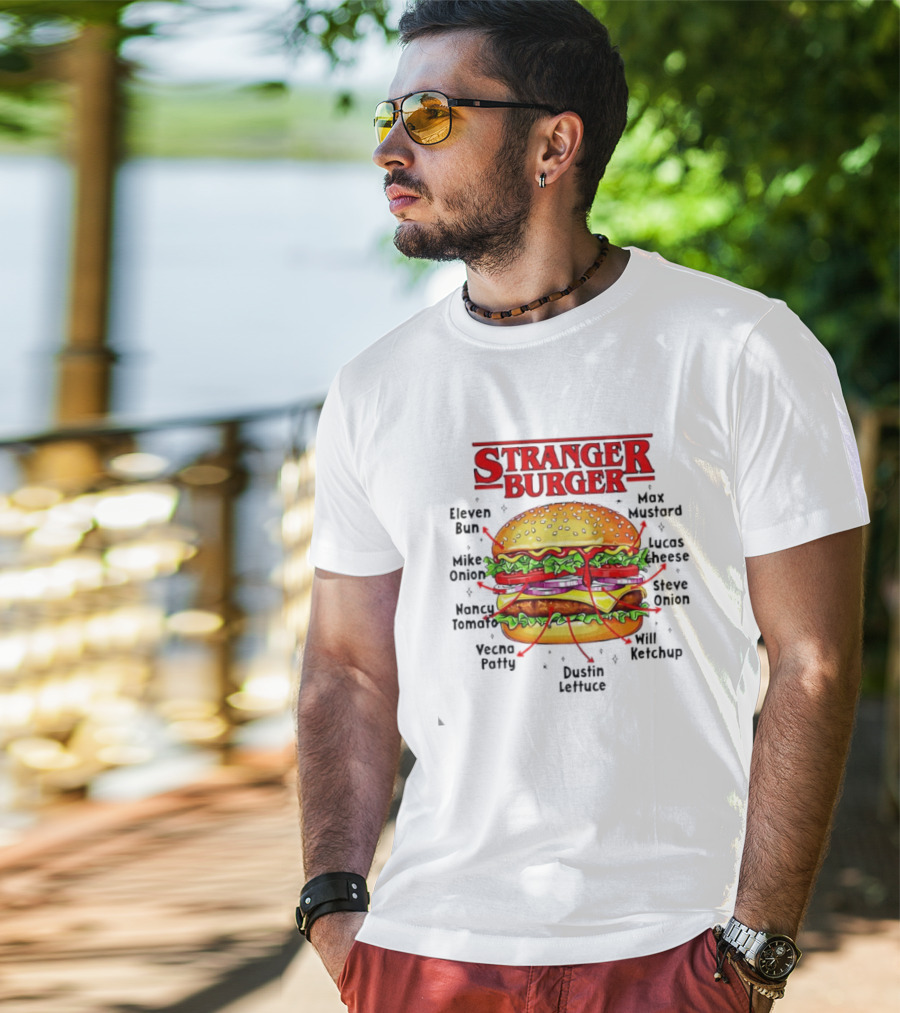 Stranger Burger Eleven Mike Will Byers Peppers Onion Tomato Vecna Patty Max Demogorgon Lettuce Ketchup T-Shirt