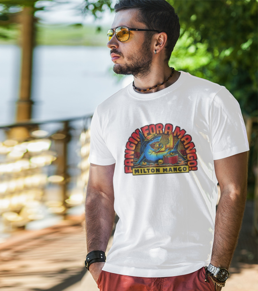 Victor Bravo's Fangin' For A Milton Mango Surfing Shark With Tropical Vibes T-Shirt