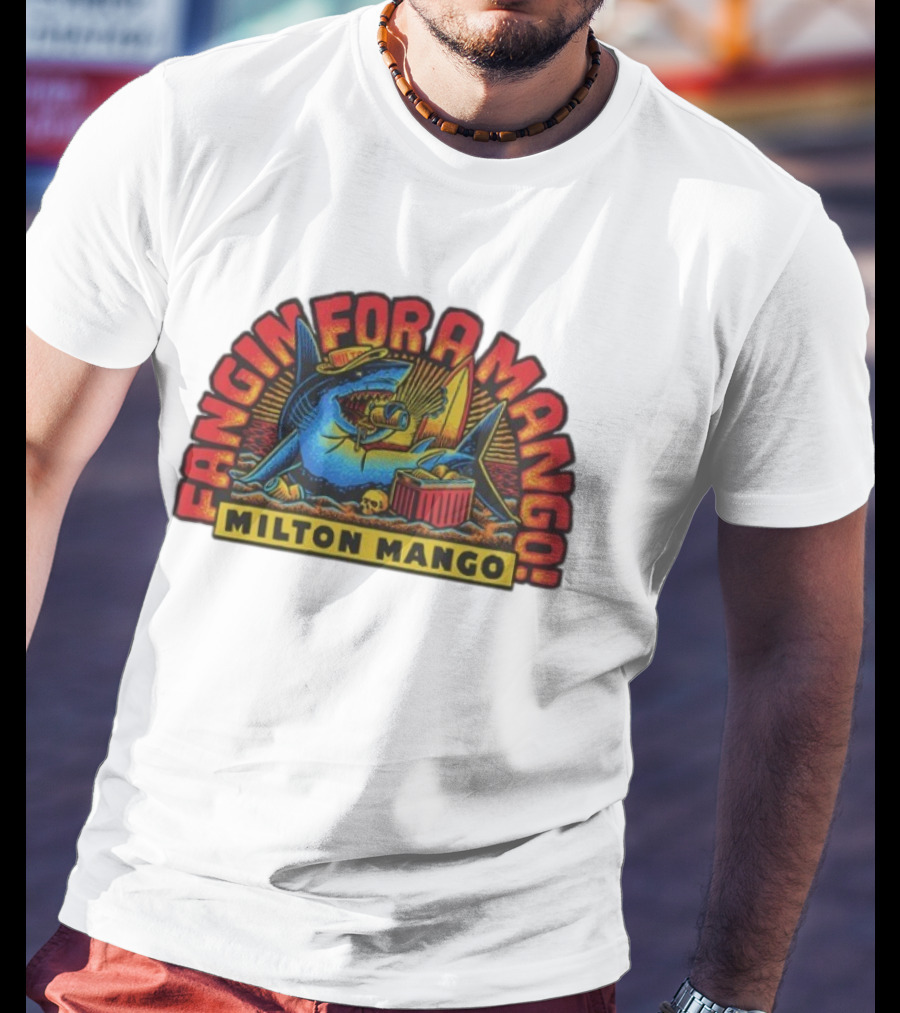 Victor Bravo's Fangin' For A Milton Mango Surfing Shark With Tropical Vibes T-Shirt