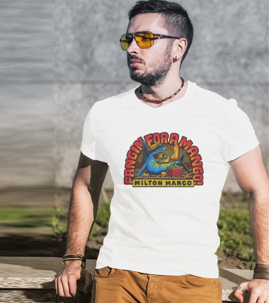 Victor Bravo's Fangin' For A Milton Mango Surfing Shark With Tropical Vibes T-Shirt