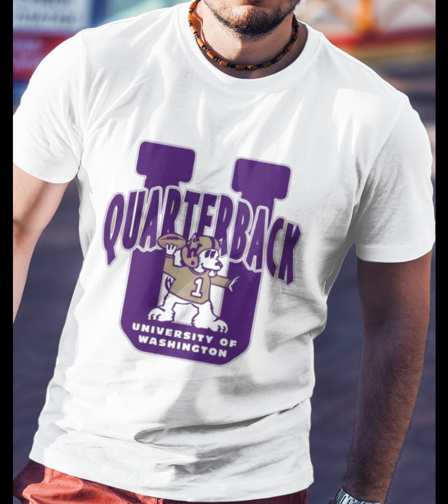 University Of Washington Huskies Quarterback U Mascot Football T-Shirt