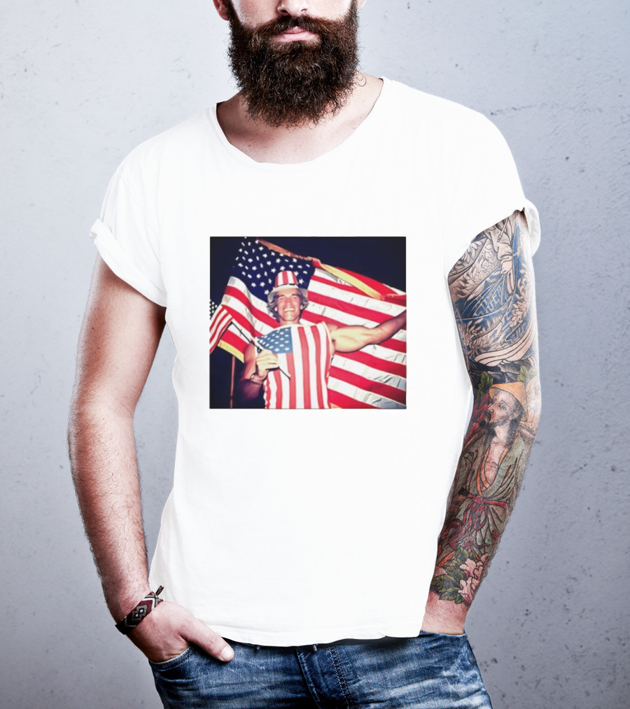 Arnold Schwarzenegger 1983 US Citizenship American Flag Celebration T-Shirt