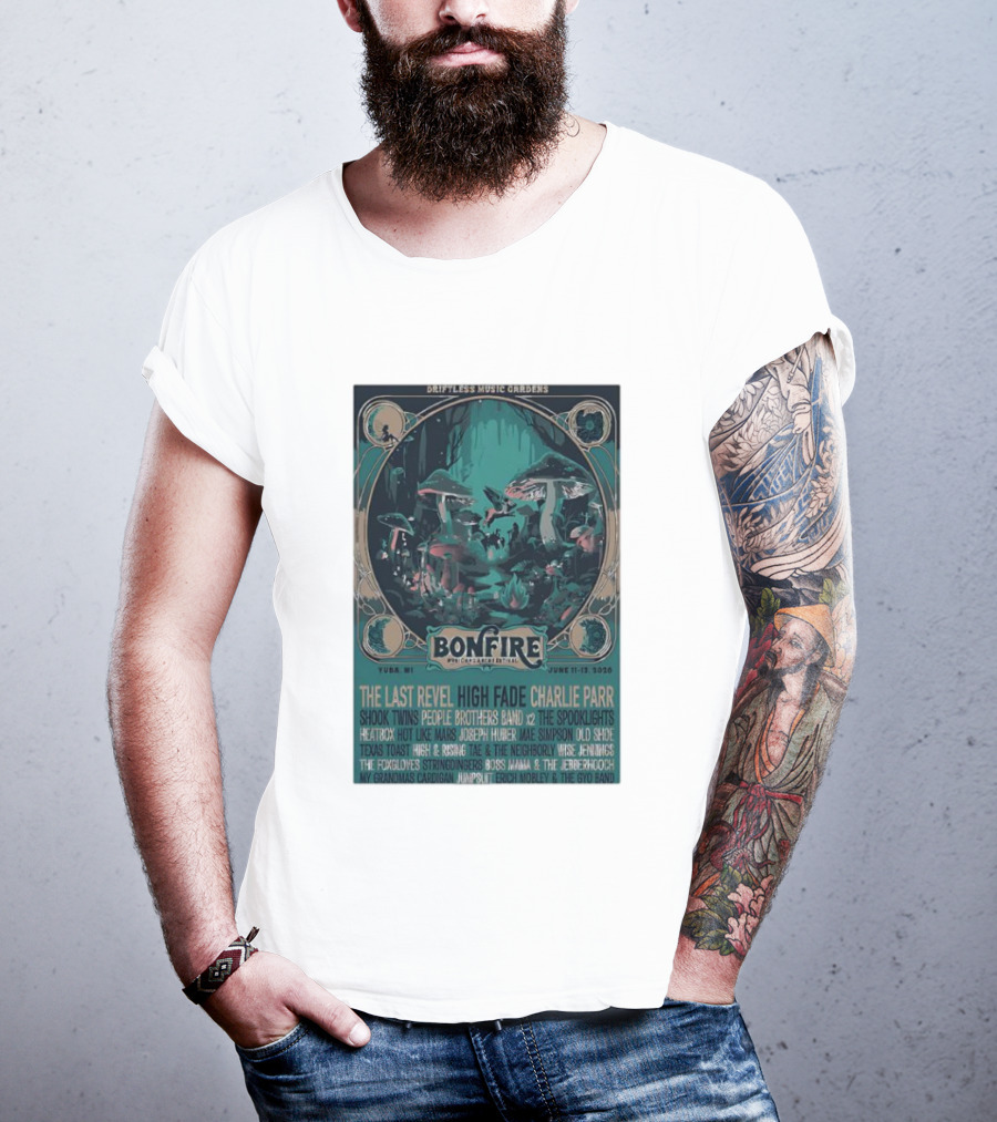 Driftless Music Gardens Bonfire Festival Yuba WI June 11 13 2026 The Last Revel Charlie Parr Shook Twins Lineup T-Shirt