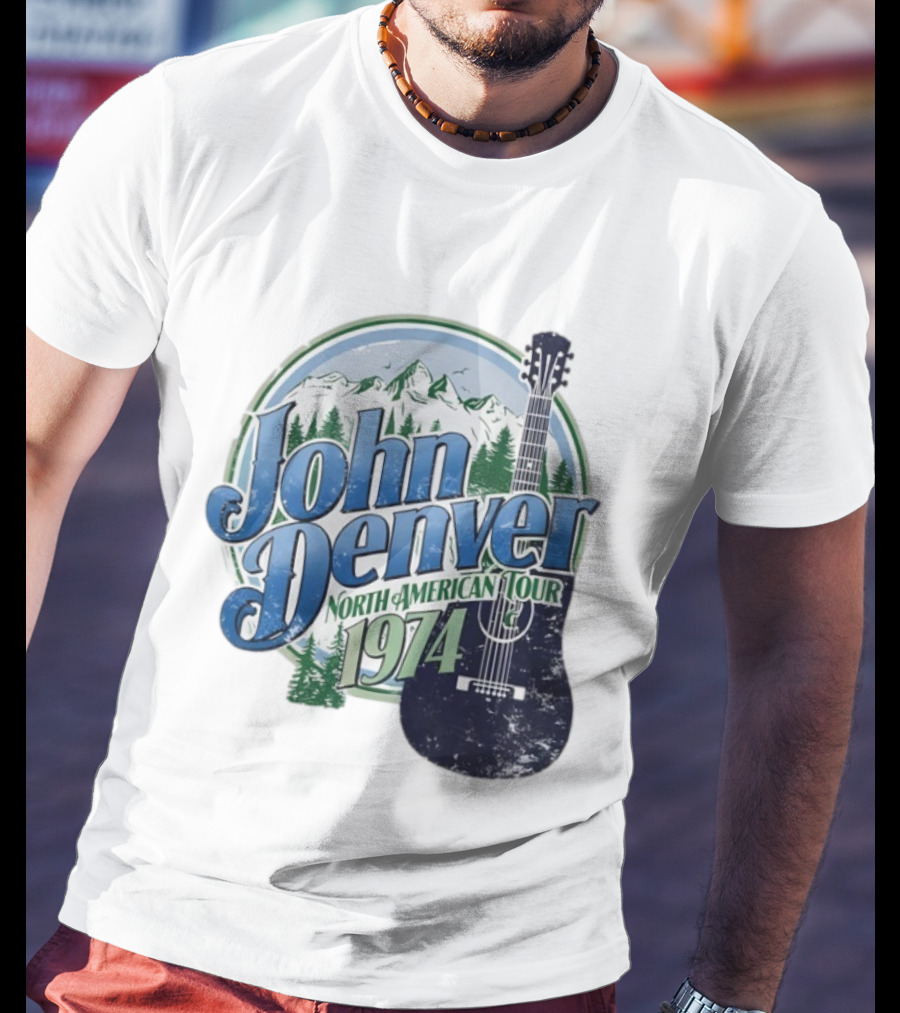 John Denver North American Tour 1974 With Guitar And Mountain Scene T-Shirt