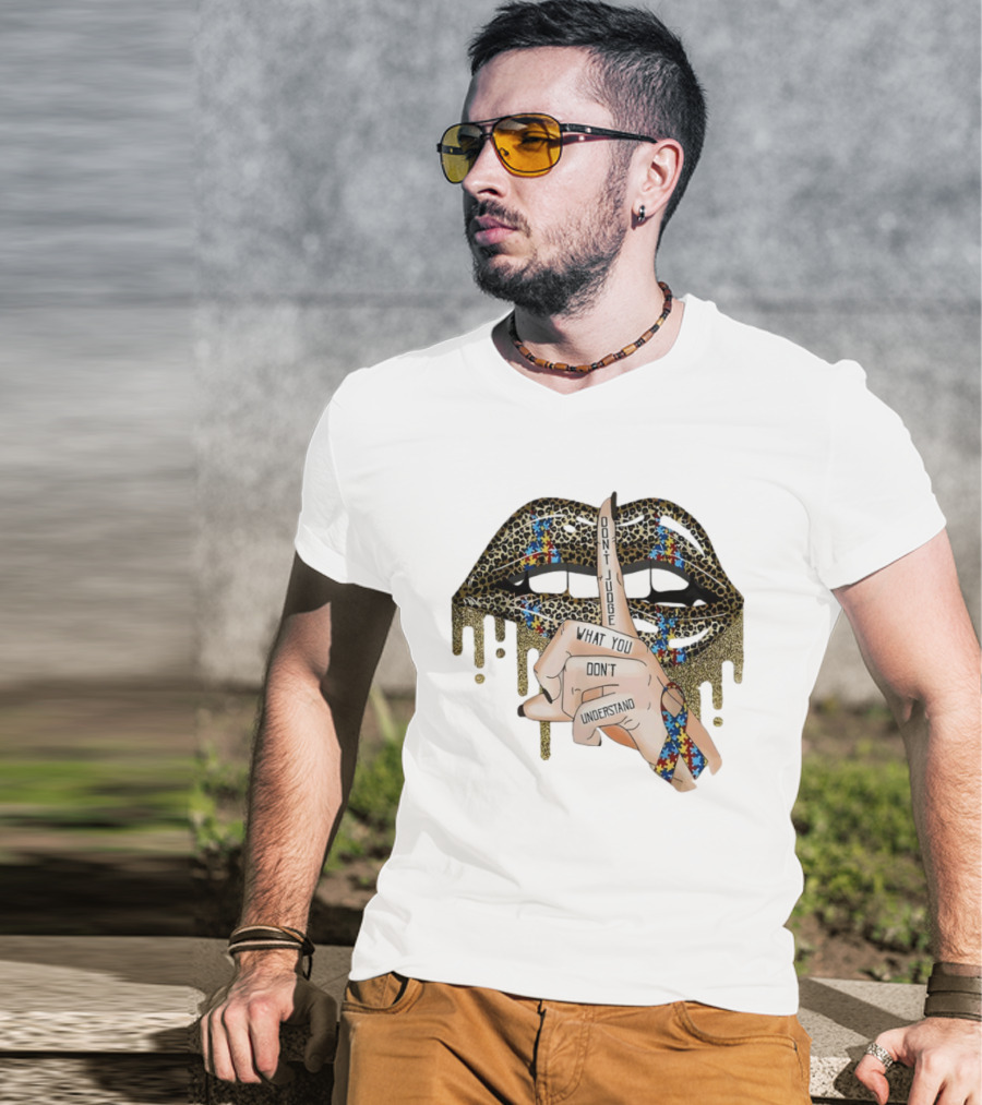Leopard Print Lips Silence Gesture Ribbon "Don't Judge What You Don't Understand T-Shirt