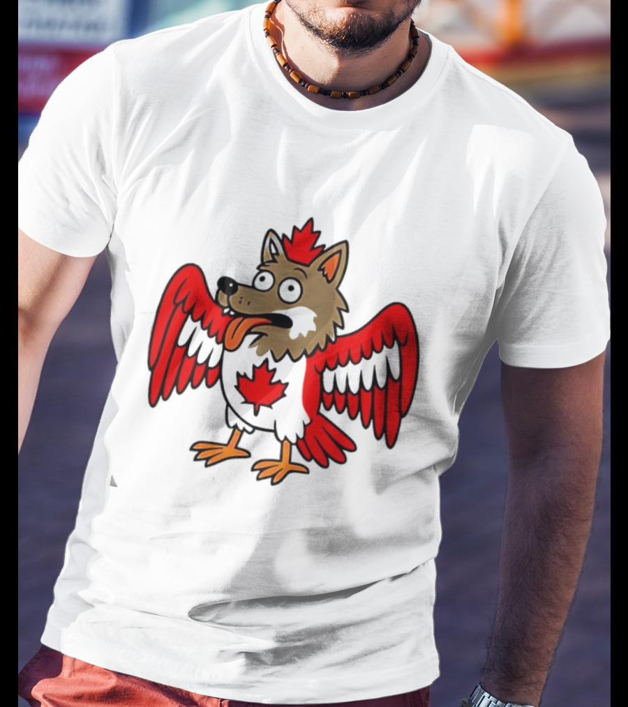 Maple Leaf Mad Wolfbird Quirky Canadian Creature Wings T-Shirt