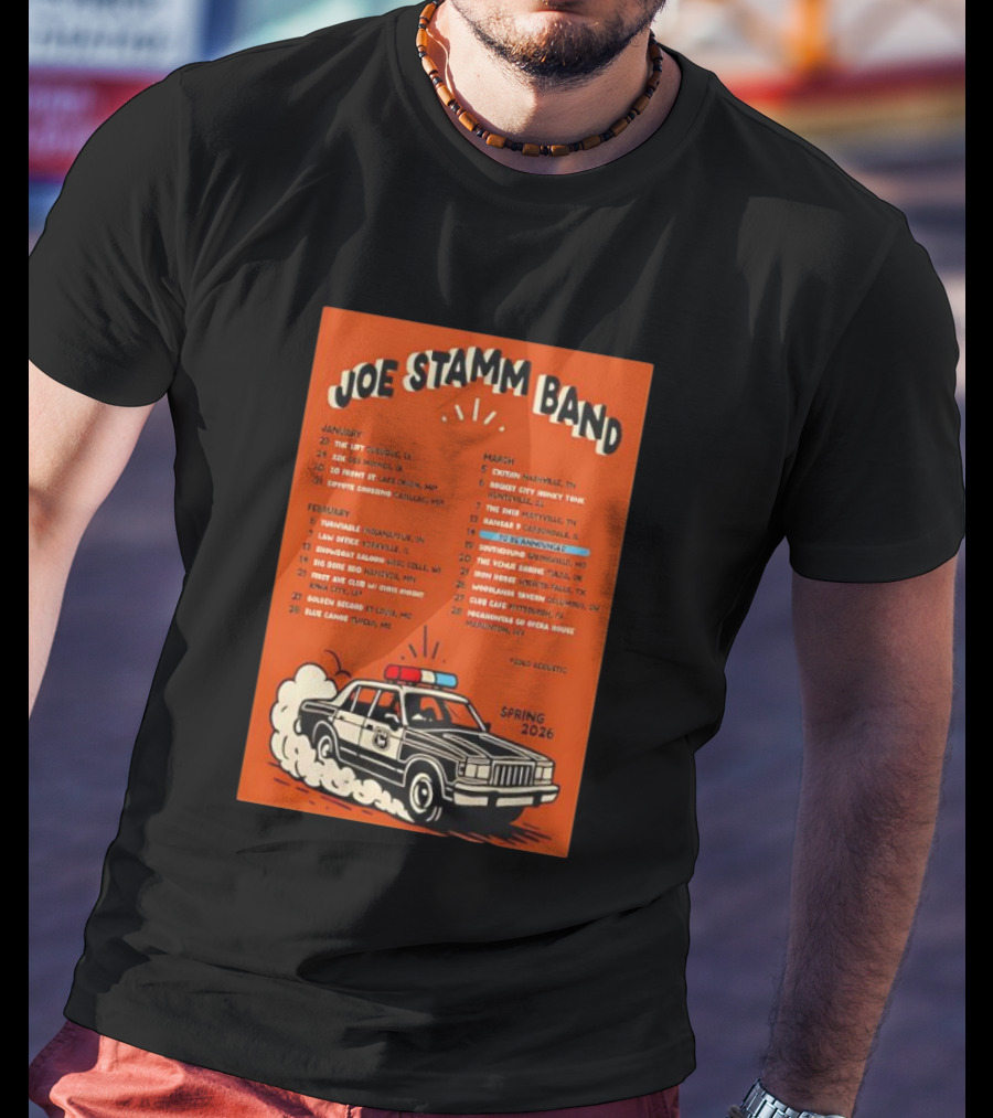 Joe Stamm Band Spring 2026 Tour Dates With Vintage Police Car T-Shirt