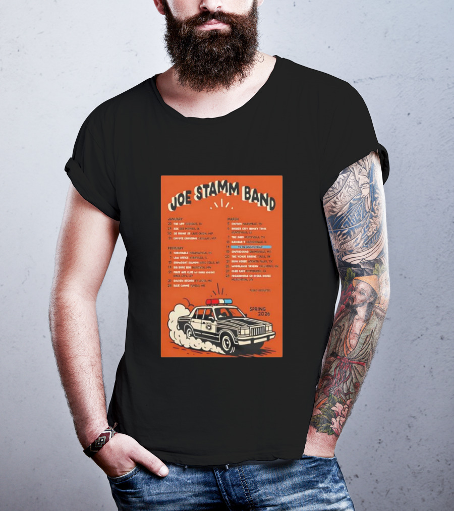 Joe Stamm Band Spring 2026 Tour Dates With Vintage Police Car T-Shirt