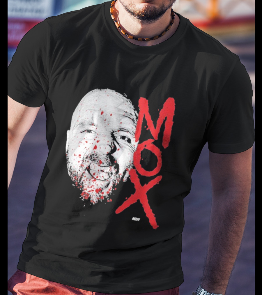 Moxley Big Head Mox Text Blood Splatter T-Shirt