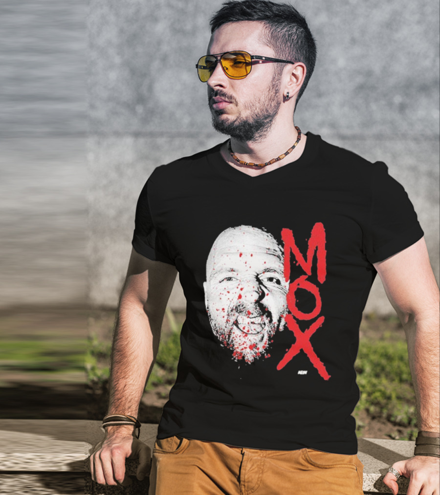 Moxley Big Head Mox Text Blood Splatter T-Shirt