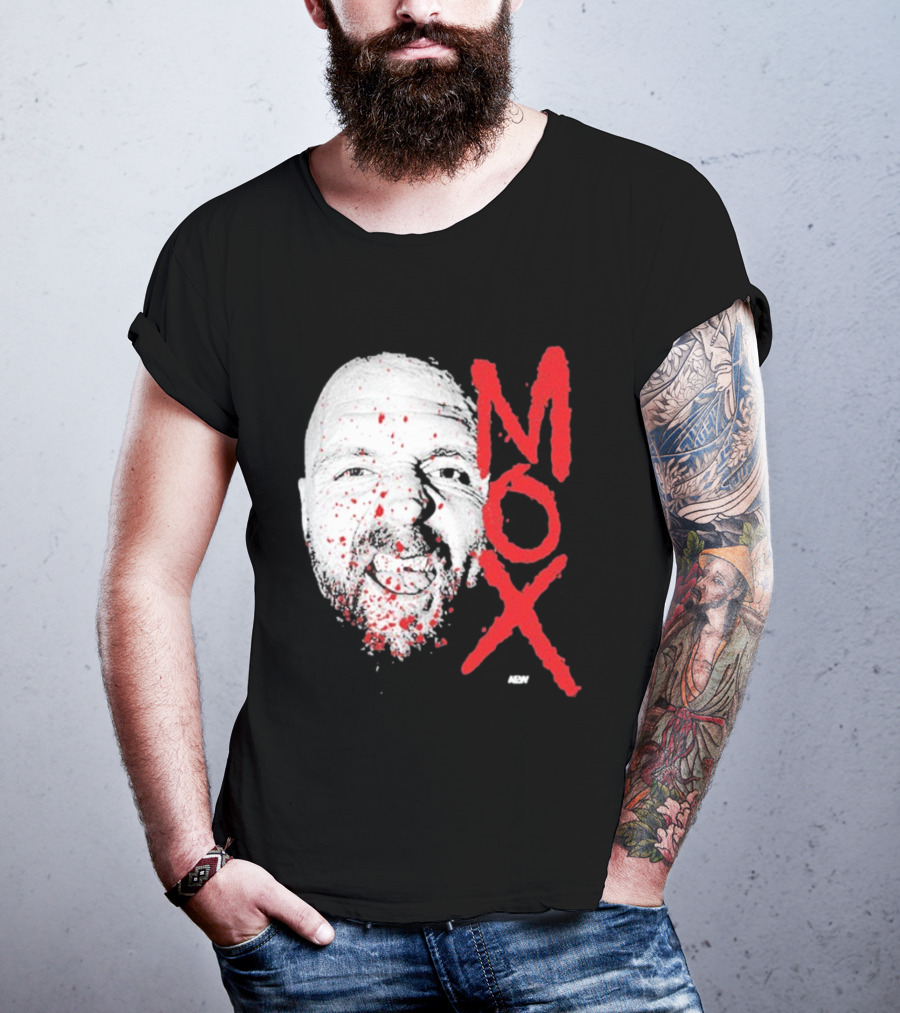 Moxley Big Head Mox Text Blood Splatter T-Shirt