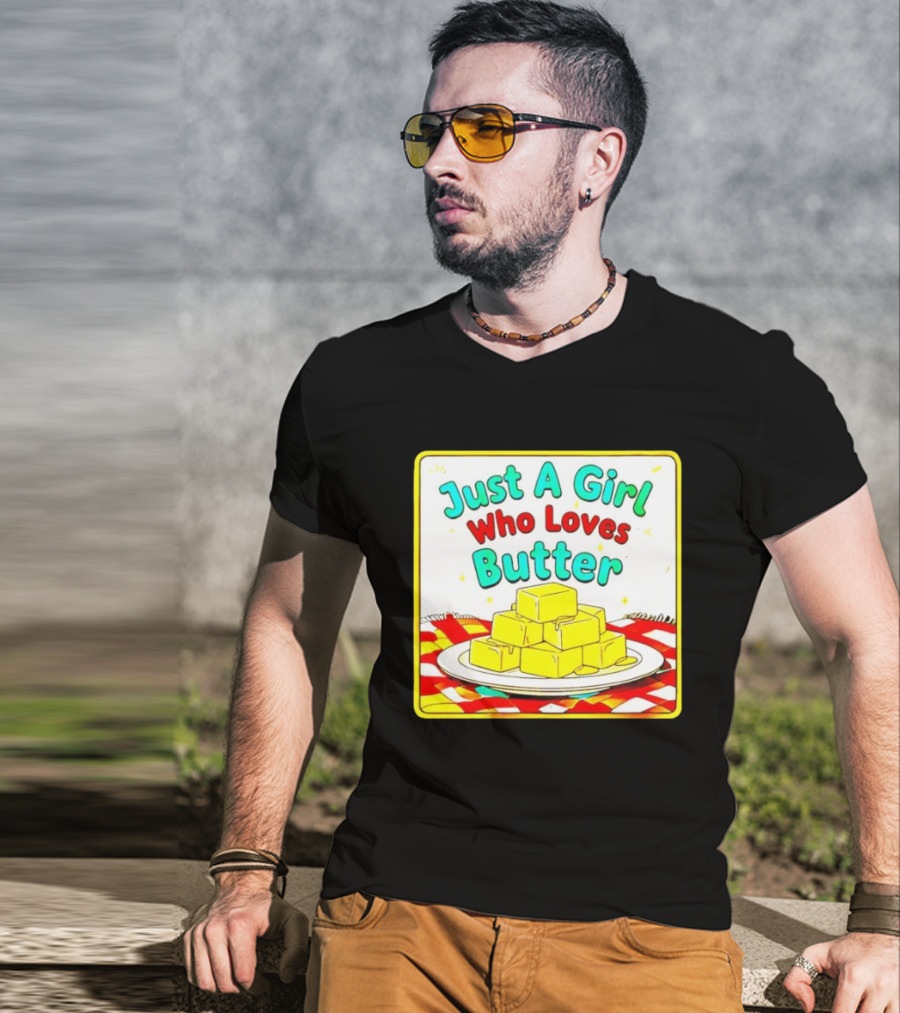Just A Girl Who Loves Butter Cute Food Blocks Draped Tablecloth T-Shirt
