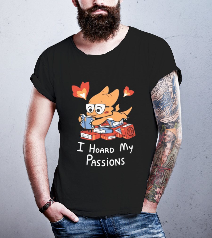 Dragon With Glasses Reading Books I Hoard My Passions Cute T-Shirt