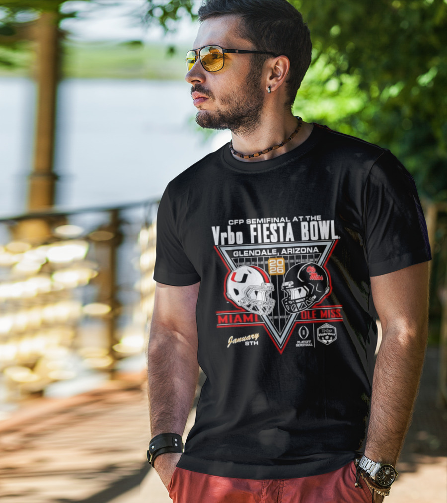 CFP Semifinal Vrbo Fiesta Bowl 2026 Miami Hurricanes Vs Ole Miss Rebels Glendale Arizona T-Shirt