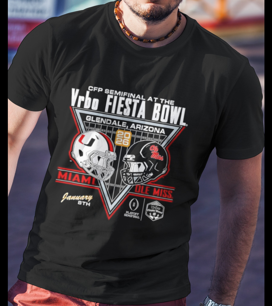 CFP Semifinal Vrbo Fiesta Bowl 2026 Miami Hurricanes Vs Ole Miss Rebels Glendale Arizona T-Shirt
